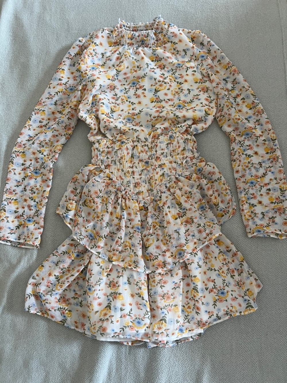 ASOS White Floral Smocked Dress with Yellow & Blue Flowers